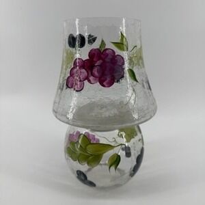 Home Essentials Hand‎ Painted Crackle Glass Grape Candle Holder Lamp 10" 2 Piece